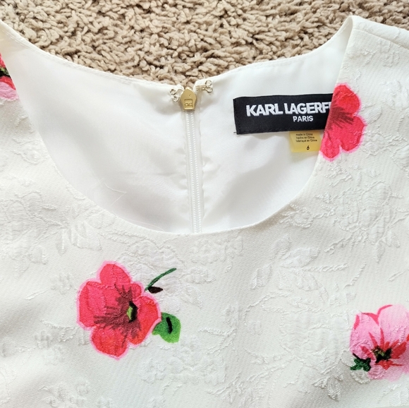 Karl Lagerfeld Dress Sz 6 Sleeveless Pink White Posey Floral Back Zip Lined - Picture 3 of 15